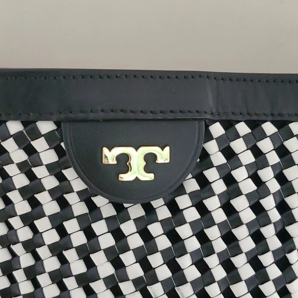 Tory Burch Erica Hobo Bag in Black and White Woven Leather
